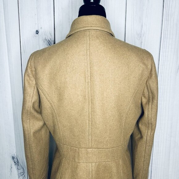 J Crew Coat Womens Sz 8 Tan Wool Blend Double Breasted Peacoat Classic - Picture 9 of 10